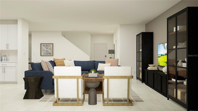 living area with light tile patterned floors