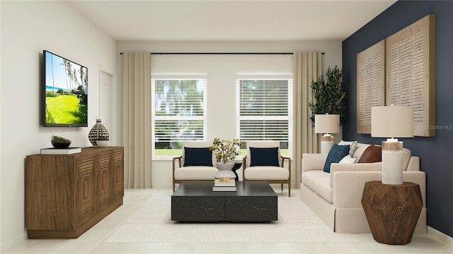 living area featuring tile patterned flooring
