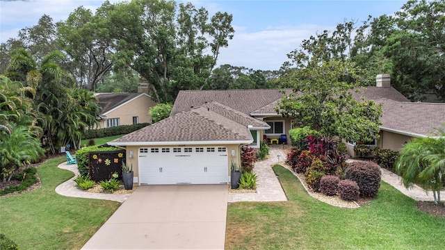 3268 Tanglewood Trl, Palm Harbor, FL 34685 - view of front facade with an attached garage, driveway, a front yard, and stucco siding