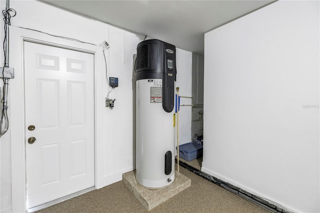 utility room with hybrid water heater