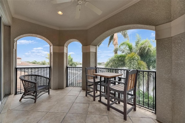 balcony with a ceiling fan
