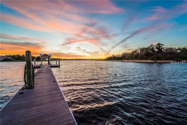 dock area featuring a water view