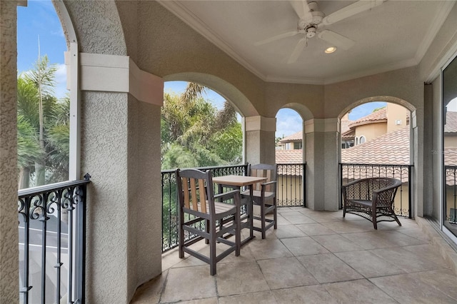 balcony with a ceiling fan