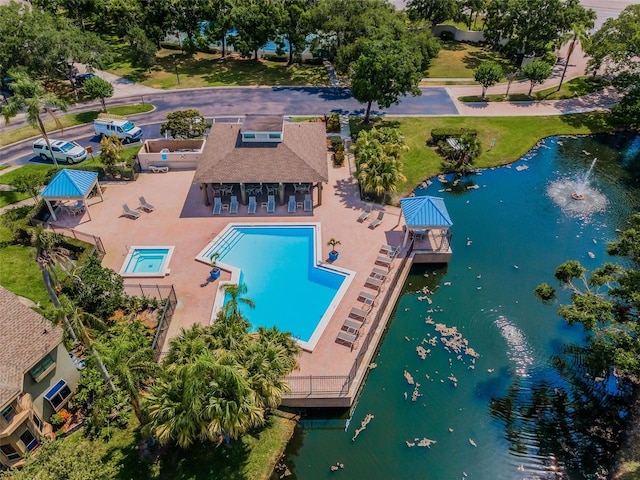 3079 Landmark Blvd Unit 1608, Palm Harbor, FL 34684 - view from above of property with a pool and a large body of water