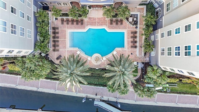 aerial view of a pool