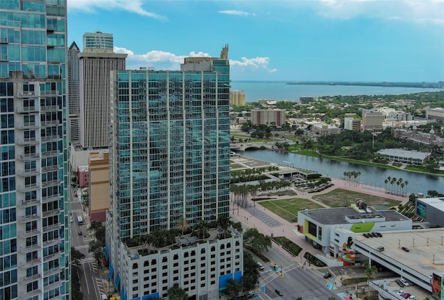 property's view of city featuring a water view