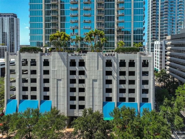 view of building exterior with a city view