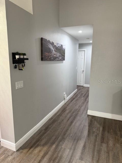 1710 Tallowtree Cir, Valrico, FL 33594 - corridor with dark wood finished floors, baseboards, and recessed lighting
