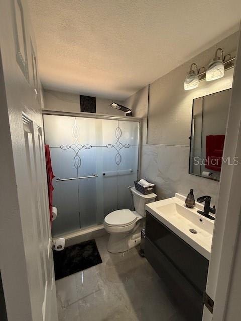 1710 Tallowtree Cir, Valrico, FL 33594 - bathroom featuring a stall shower, toilet, marble finish floor, visible vents, and vanity