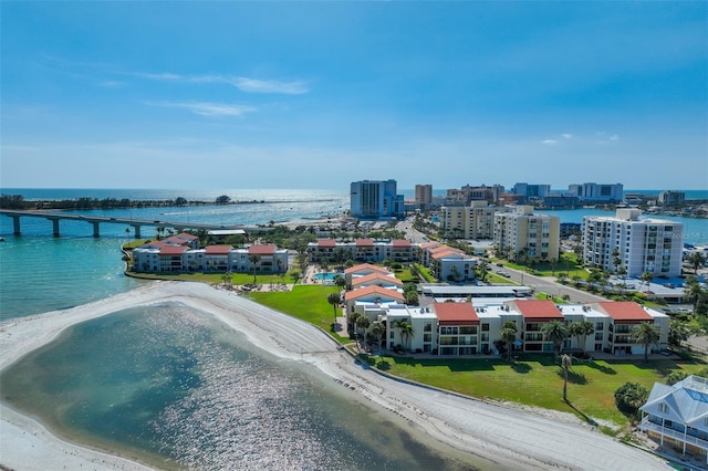 view of urban area featuring unending shoreline