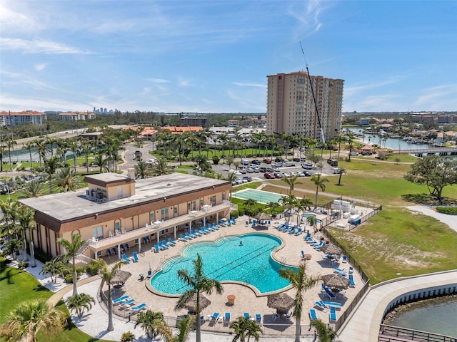 4900 Brittany Dr S Unit 805, Saint Petersburg, FL 33715 - drone / aerial view of a pool and a large body of water