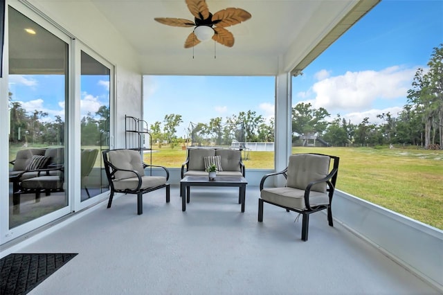 14902 Sweat Loop Rd, Wimauma, FL 33598 - sunroom with a ceiling fan and an outdoor living space