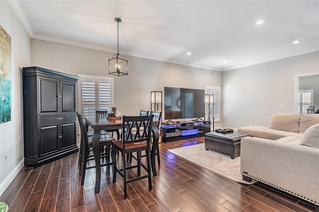 260 SW Lincoln Cir N, Saint Petersburg, FL 33703 - dining space with dark wood-style floors, recessed lighting, baseboards, and ornamental molding