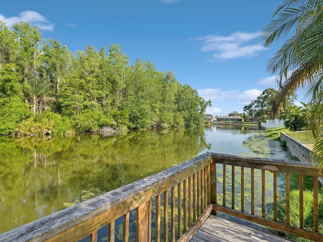 view of dock with a water view