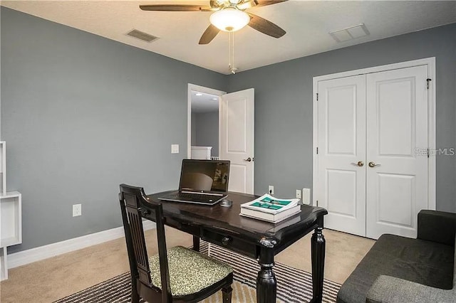 4407 Scarlet Loop, Wesley Chapel, FL 33544 - home office featuring light colored carpet, ceiling fan, and baseboards