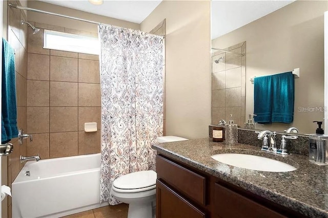 4407 Scarlet Loop, Wesley Chapel, FL 33544 - full bath featuring toilet, vanity, shower / tub combo with curtain, and tile patterned flooring