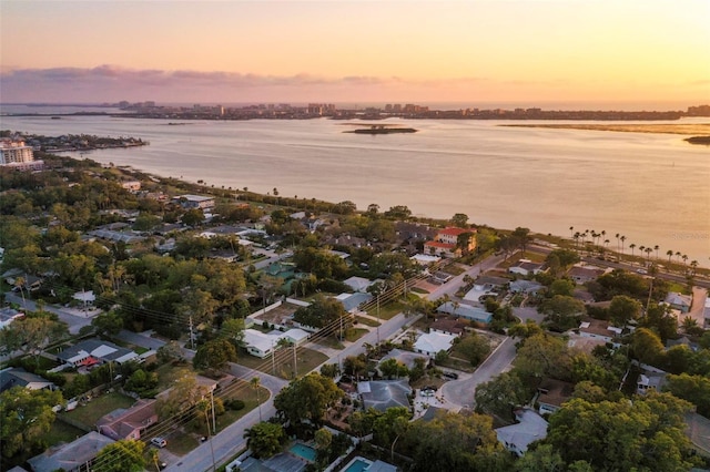 aerial view at dusk of a water view