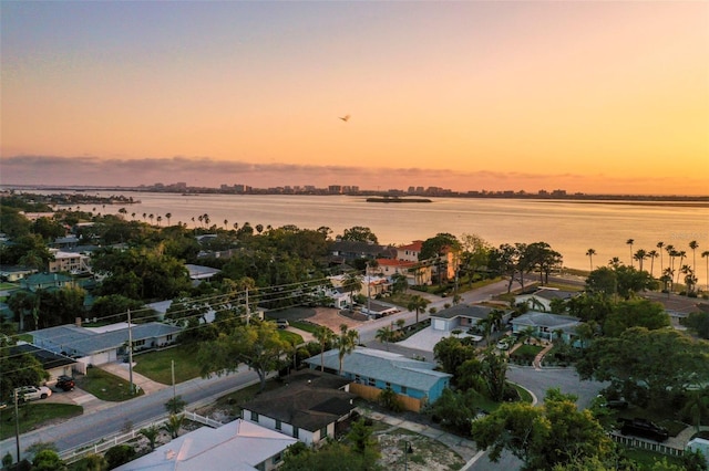 aerial view at dusk of a water view