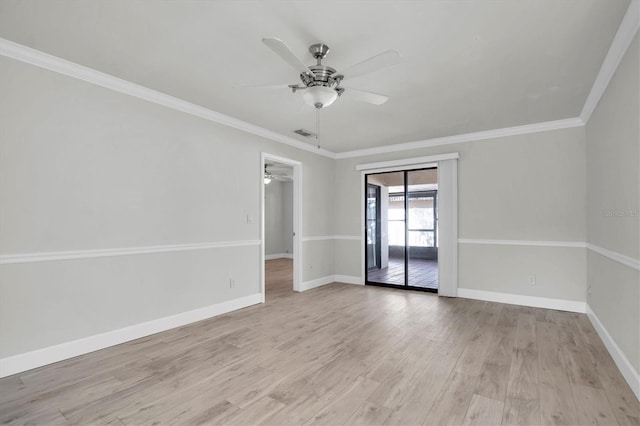7360 Ulmerton Rd Unit 17D, Largo, FL 33771 - spare room with crown molding, light wood-style floors, baseboards, and ceiling fan