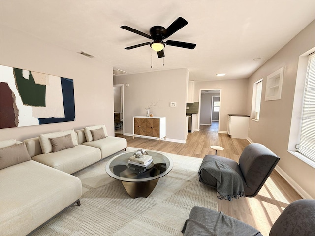 2201 Flamingo Ave, Deltona, FL 32738 - living area featuring light wood-style floors, baseboards, and a ceiling fan