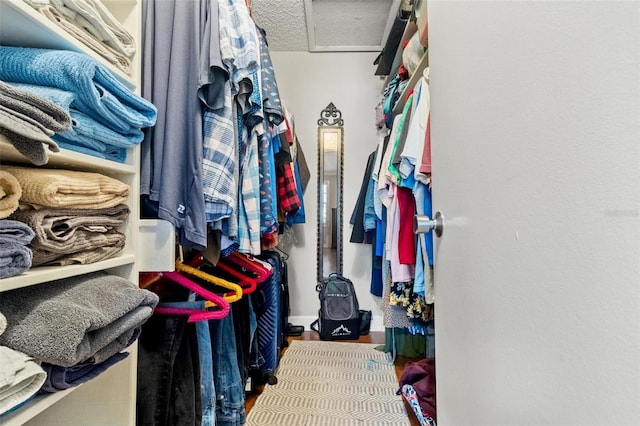 3823 N Oak Dr Unit K22, Tampa, FL 33611 - walk in closet featuring attic access and wood finished floors