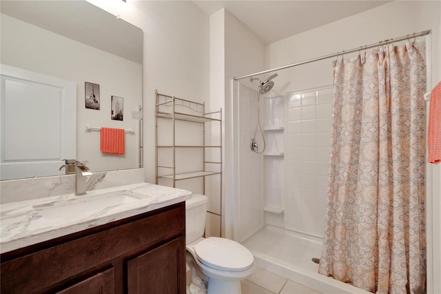 full bathroom with a shower stall, toilet, and vanity