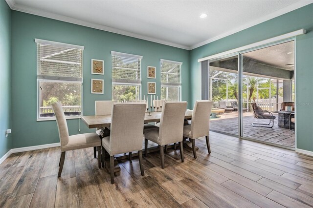 4094 Windcrest Dr, Wesley Chapel, FL 33544 - dining room featuring crown molding, baseboards, and wood finished floors