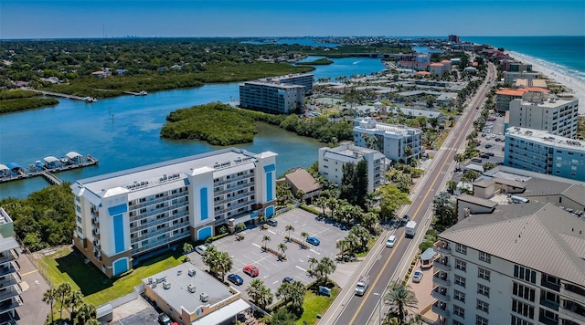 drone / aerial view with a water view and a view of city