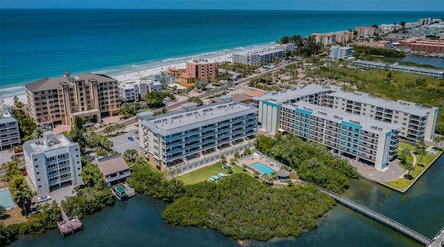 aerial view with a water view and a view of city