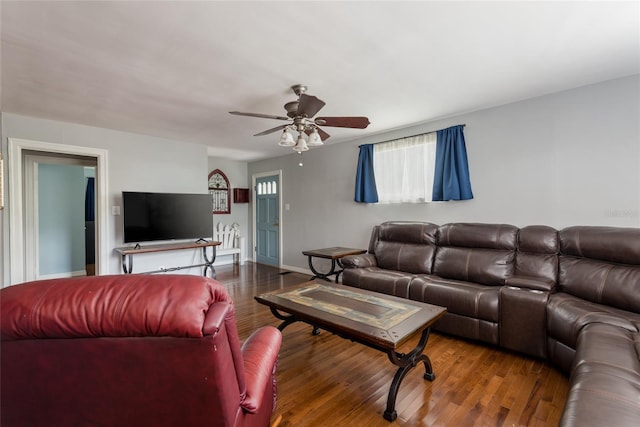 1310 Hilton Pl, Tampa, FL 33604 - living area with baseboards, wood finished floors, and a ceiling fan