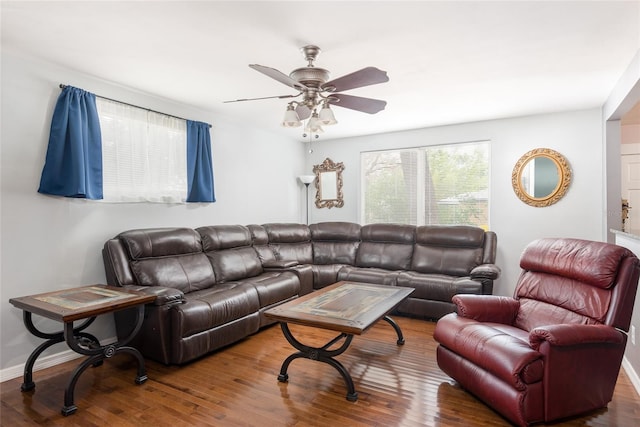1310 Hilton Pl, Tampa, FL 33604 - living room featuring baseboards, a ceiling fan, and wood finished floors