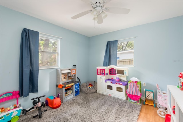 1310 Hilton Pl, Tampa, FL 33604 - rec room with a ceiling fan, a healthy amount of sunlight, and wood finished floors