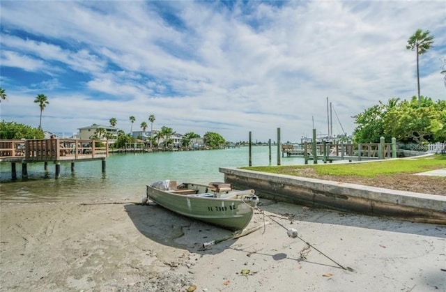 dock area featuring a water view
