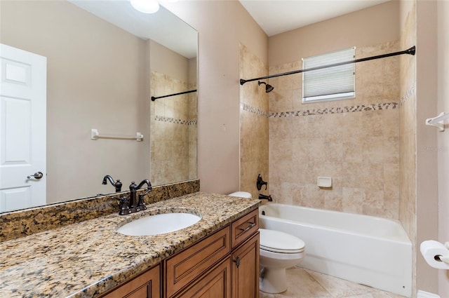 3300 Stonegate Falls Dr, Land O Lakes, FL 34638 - full bath featuring toilet, tub / shower combination, vanity, and tile patterned floors