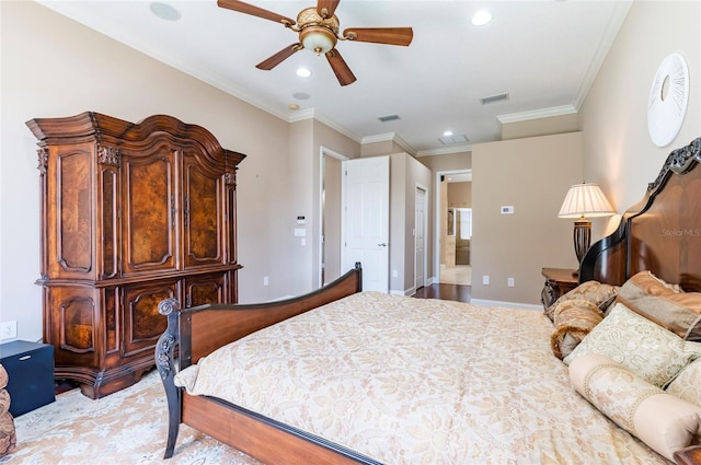 3300 Stonegate Falls Dr, Land O Lakes, FL 34638 - bedroom with ornamental molding, recessed lighting, and ceiling fan