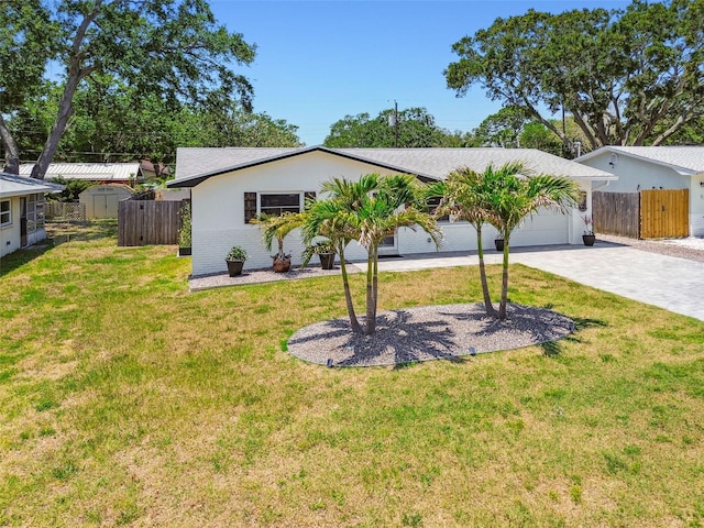 ranch-style house with decorative driveway and an attached garage