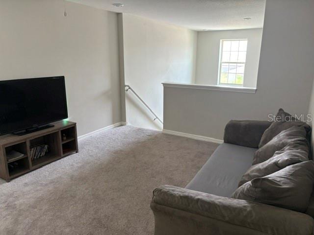 living area with carpet and baseboards