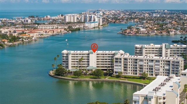 view of urban area with a large body of water