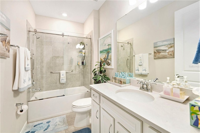10418 Spring Tide Way, Parrish, FL 34219 - full bathroom featuring toilet, vanity, enclosed tub / shower combo, and tile patterned floors