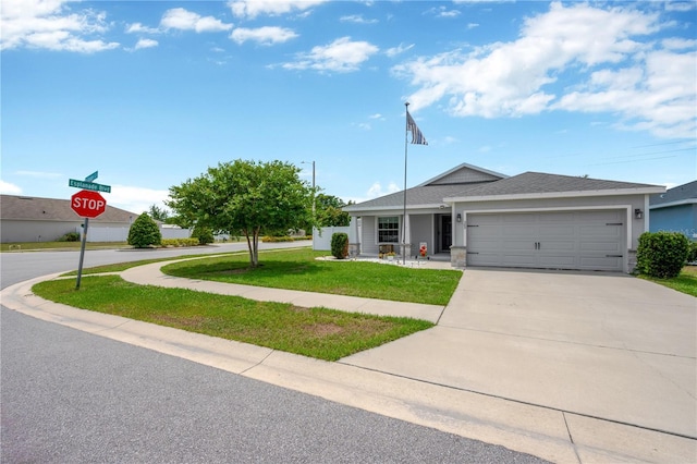 305 St Georges Cir, Eagle Lake, FL 33839 - view of front of house with concrete driveway, a front lawn, an attached garage, and roof with shingles