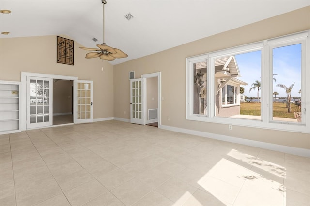 308 Chauncey Ave, Bradenton, FL 34208 - unfurnished living room featuring baseboards, french doors, a ceiling fan, and visible vents