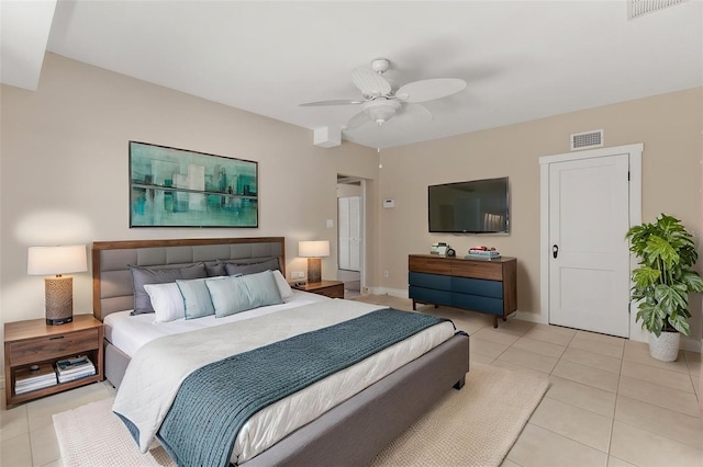 308 Chauncey Ave, Bradenton, FL 34208 - bedroom with light tile patterned floors, visible vents, baseboards, and a ceiling fan