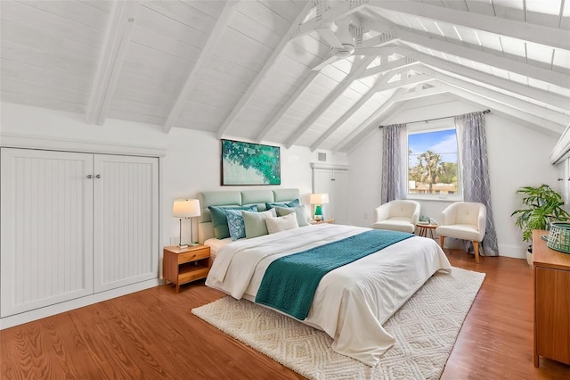 308 Chauncey Ave, Bradenton, FL 34208 - bedroom featuring wood finished floors and lofted ceiling with beams