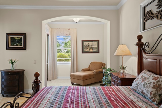 19815 Sea Rider Way, Lutz, FL 33559 - bedroom featuring arched walkways, ornamental molding, baseboards, and carpet floors