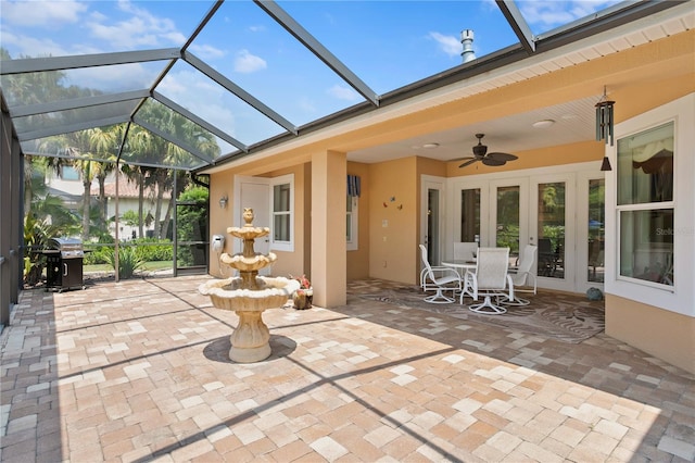 19815 Sea Rider Way, Lutz, FL 33559 - view of patio / terrace featuring french doors, grilling area, ceiling fan, and a lanai