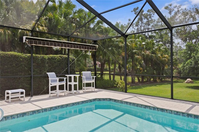 19815 Sea Rider Way, Lutz, FL 33559 - outdoor pool featuring a patio area, glass enclosure, and a lawn