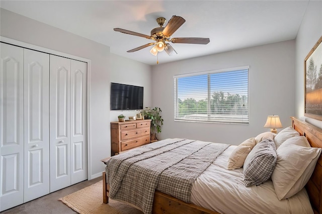 5804 Butterfield St, Riverview, FL 33578 - bedroom featuring carpet floors, a closet, and a ceiling fan