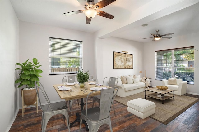 5804 Butterfield St, Riverview, FL 33578 - living area with a ceiling fan, hardwood / wood-style flooring, and baseboards