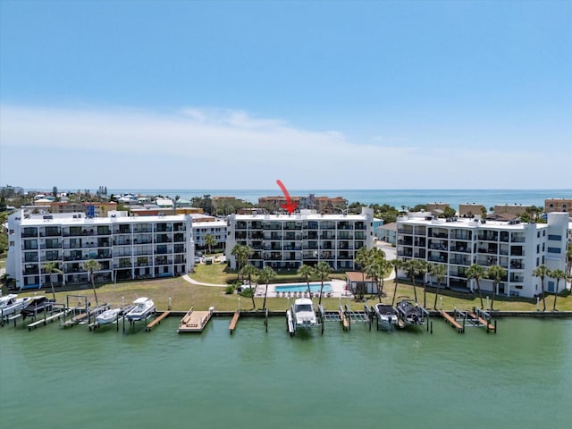 aerial view with a water view