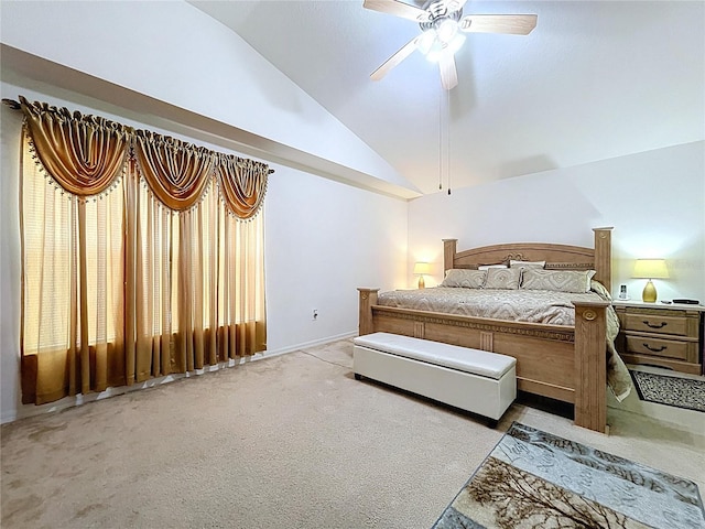 24305 Denali Ct, Lutz, FL 33559 - bedroom featuring vaulted ceiling, light colored carpet, a ceiling fan, and baseboards